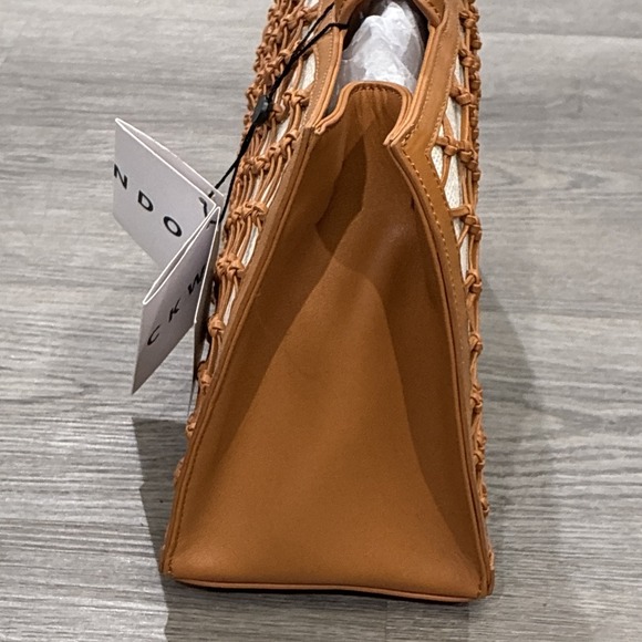 Brandon Blackwood Brand New Marcy Ave Tote Bag Camel Leather Net , Beige Linen - Picture 6 of 11